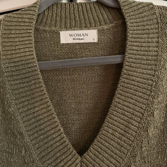 El Corte Ingles relaxed v-neck khaki/green chenille knitted sweater size small - Picture 3 of 7